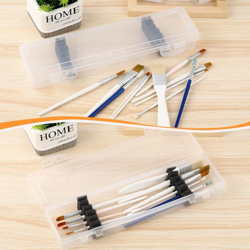 Nezyo 3 Pcs Paint Brush Storage Containers with Foam Inserts, Paint Brush Organizers Holders Portable Drawing Tool Case Small Storage Container for Pens with 6 Foam Inserts, Translucent, 13.8 x 3.5 x 1.6 In - Image 4